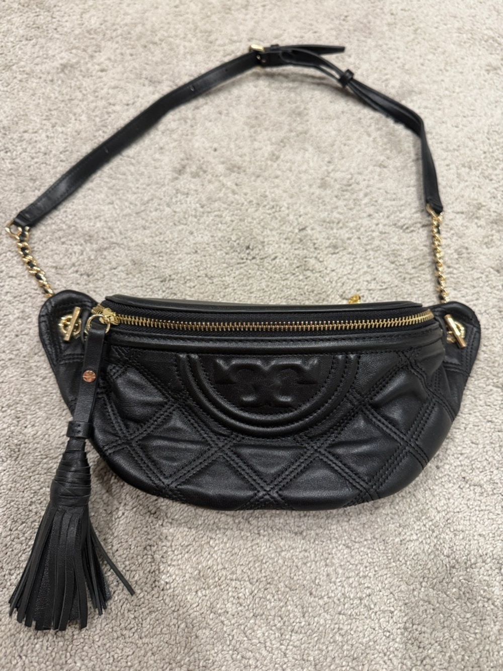Tory Burch Tassel Quilted Leather Belt Bag - Black